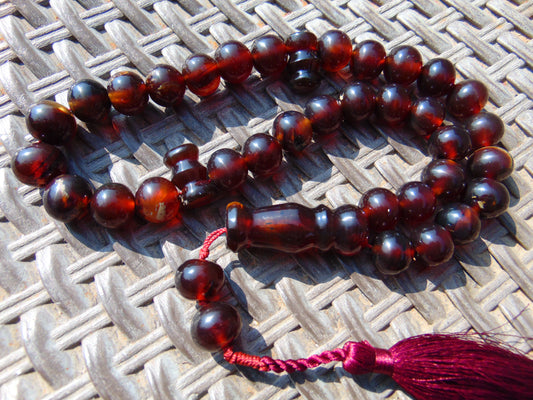 67 gram Tasbih Mesbah Rosary 36 Beads 14 mm Indonesian Cherry Red Amber for Healing TB13i13