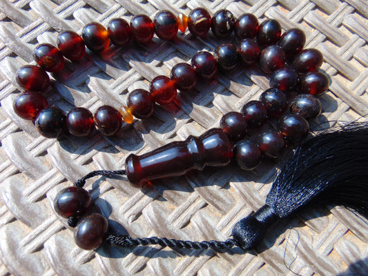 47 gr Hand Tasbih Mesbah Rosary 36 Beads 12 mm  Indonesian Cherry Red Amber for Healing TB13i3