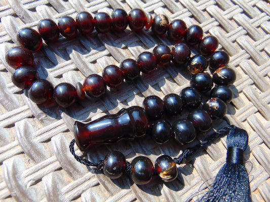 50 gr Hand Tasbih Mesbah Rosary 36 Beads 12 mm Indonesian Cherry Red Amber for Healing TB13i23