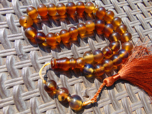 47 gr Hand Tasbih Mesbah Rosary 36 Beads 12 mm Indonesian Yellow Blue Amber for Healing TB13i17