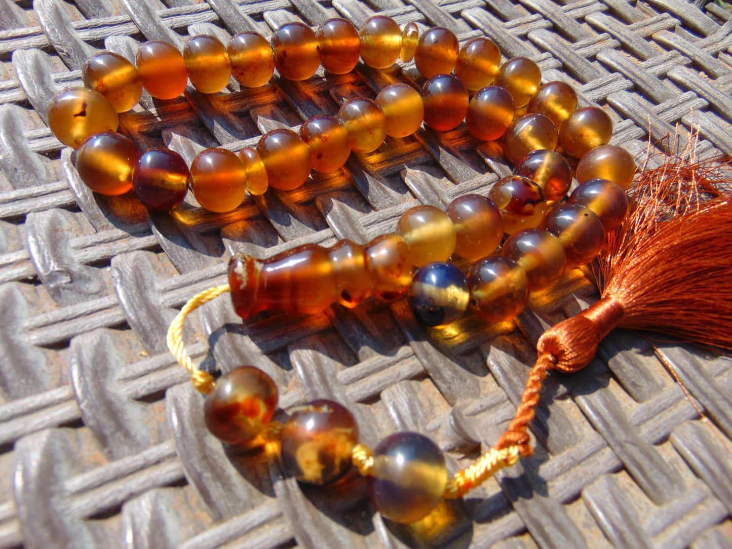 47 gr Hand Tasbih Mesbah Rosary 36 Beads 12 mm Indonesian Yellow Blue Amber for Healing TB13i17