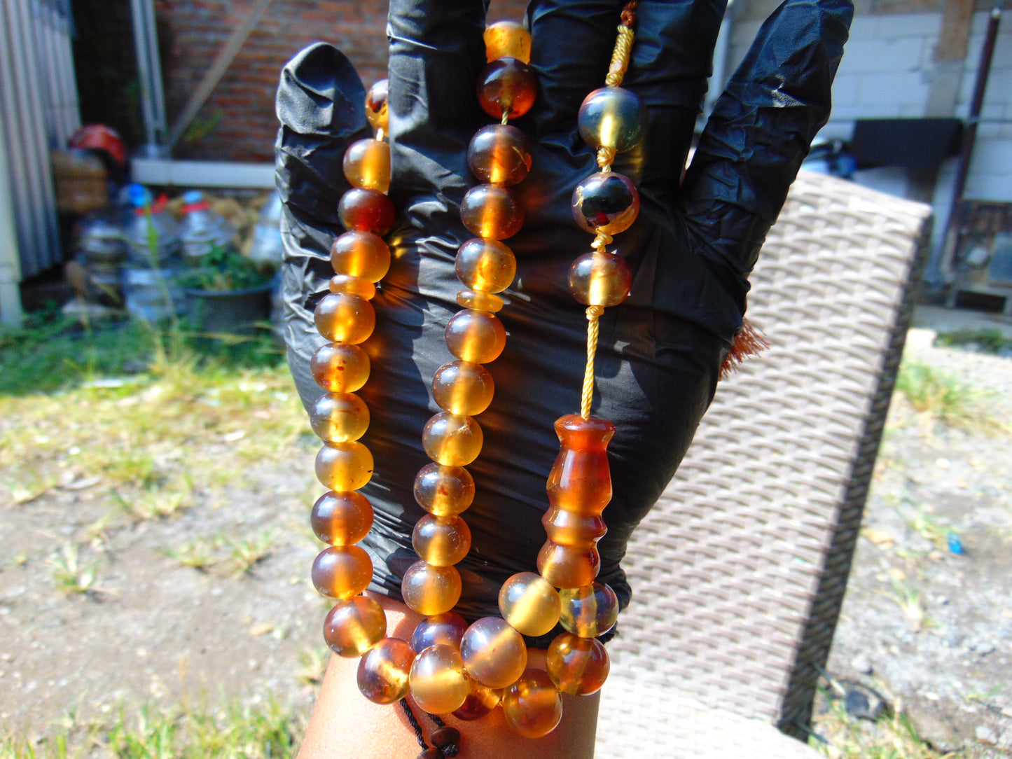 47 gr Hand Tasbih Mesbah Rosary 36 Beads 12 mm Indonesian Yellow Blue Amber for Healing TB13i17