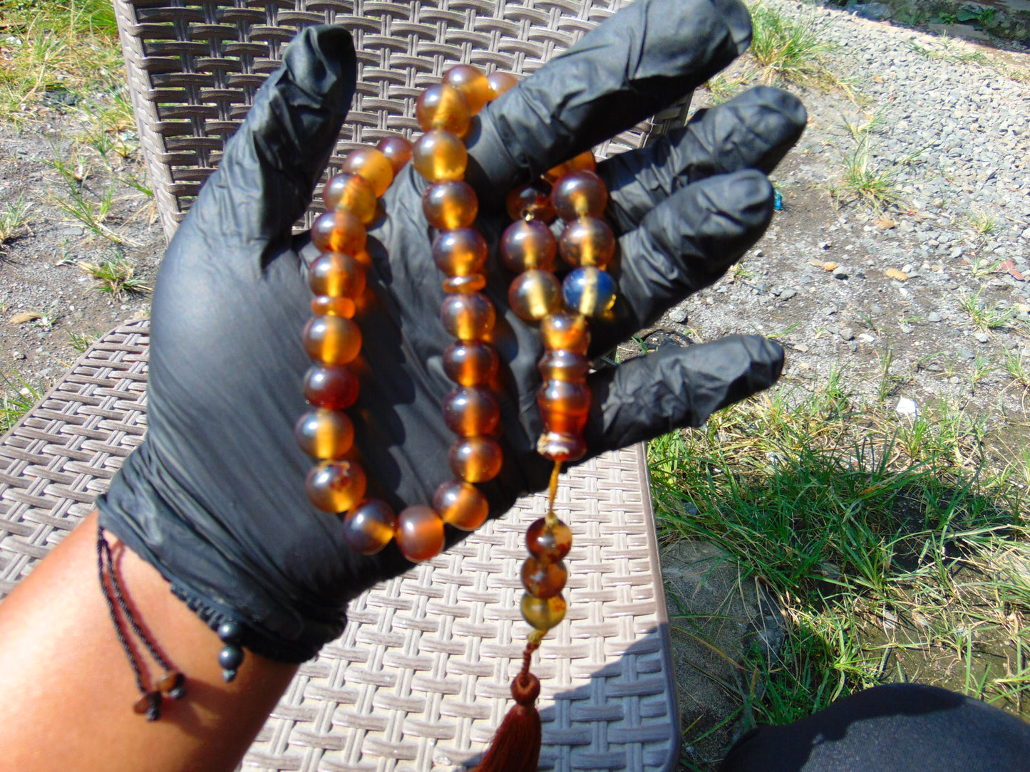 47 gr Hand Tasbih Mesbah Rosary 36 Beads 12 mm Indonesian Yellow Blue Amber for Healing TB13i17