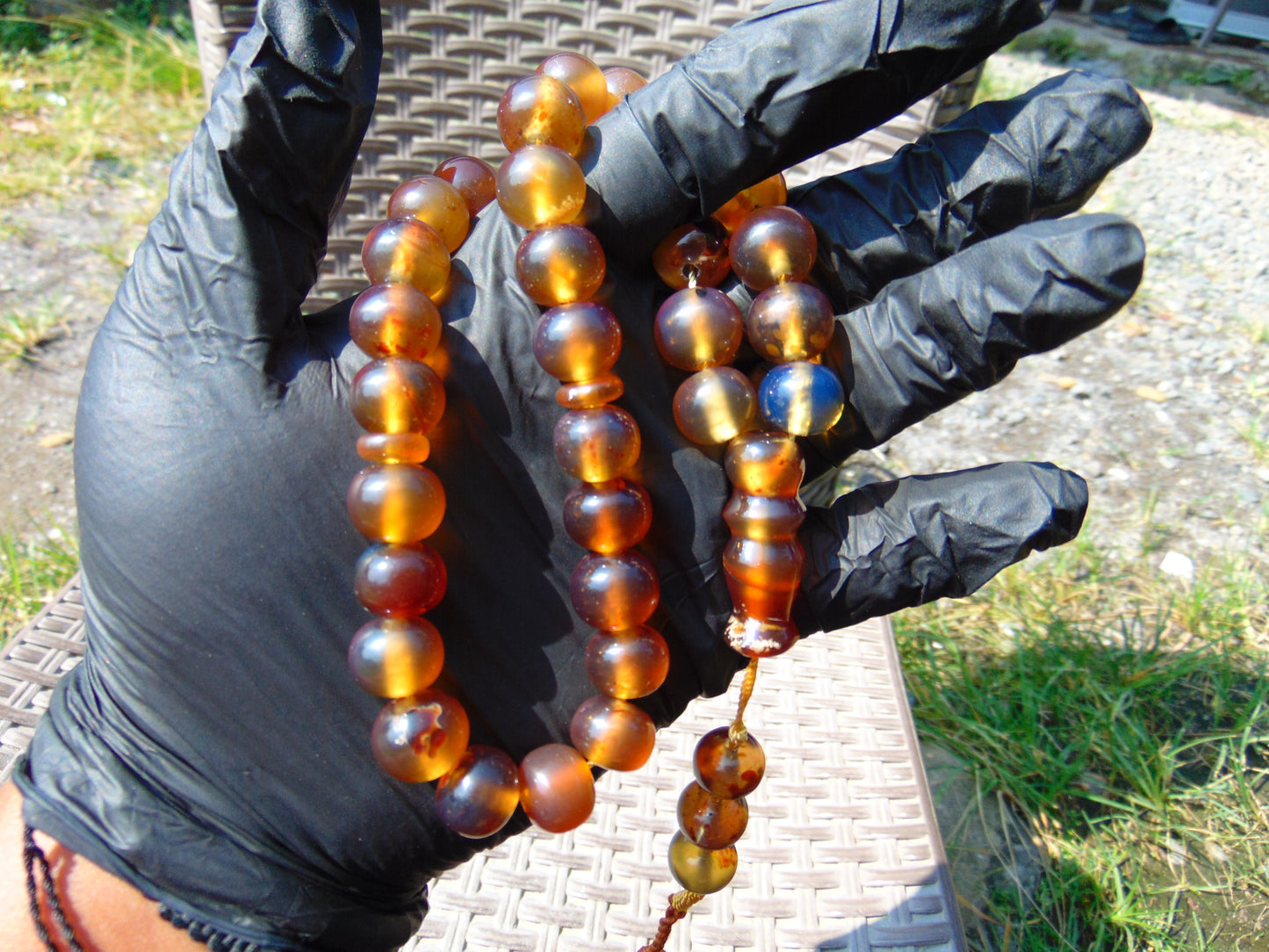 47 gr Hand Tasbih Mesbah Rosary 36 Beads 12 mm Indonesian Yellow Blue Amber for Healing TB13i17