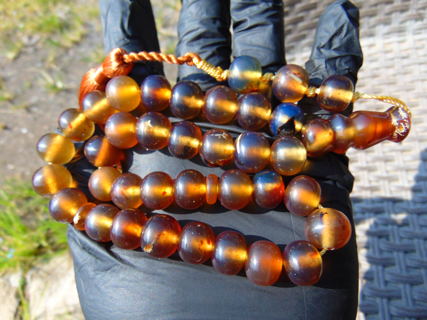 47 gr Hand Tasbih Mesbah Rosary 36 Beads 12 mm Indonesian Yellow Blue Amber for Healing TB13i17