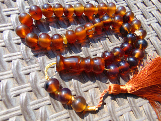 50 gr Hand Tasbih Mesbah Rosary 36 Beads 12 mm Indonesian Yellow Blue Amber for Healing TB13i18