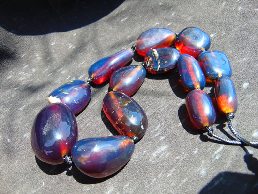 149 gr 13 beads Big Necklace Indonesian blue Amber for Healing FRN16