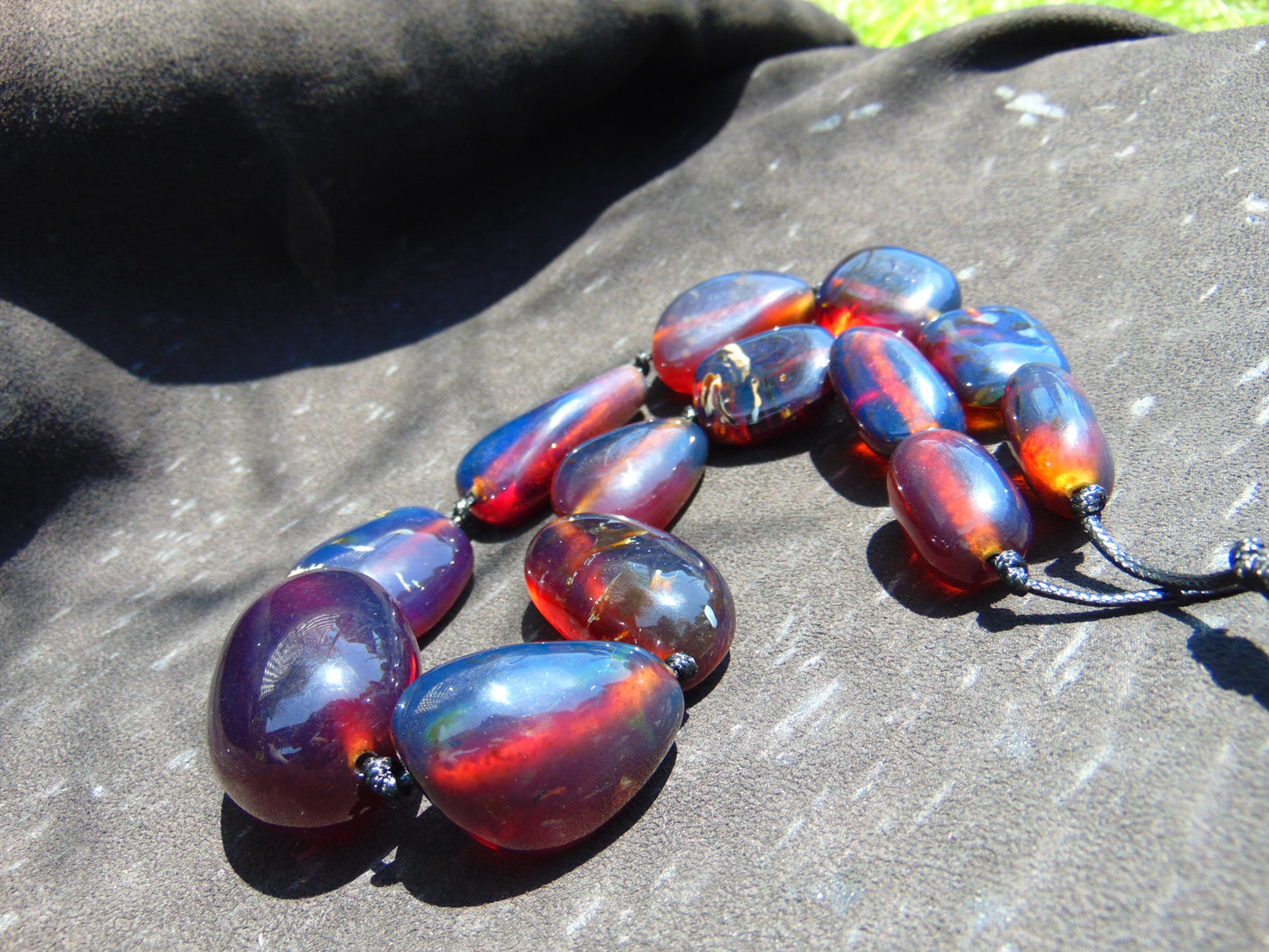 149 gr 13 beads Big Necklace Indonesian blue Amber for Healing FRN16