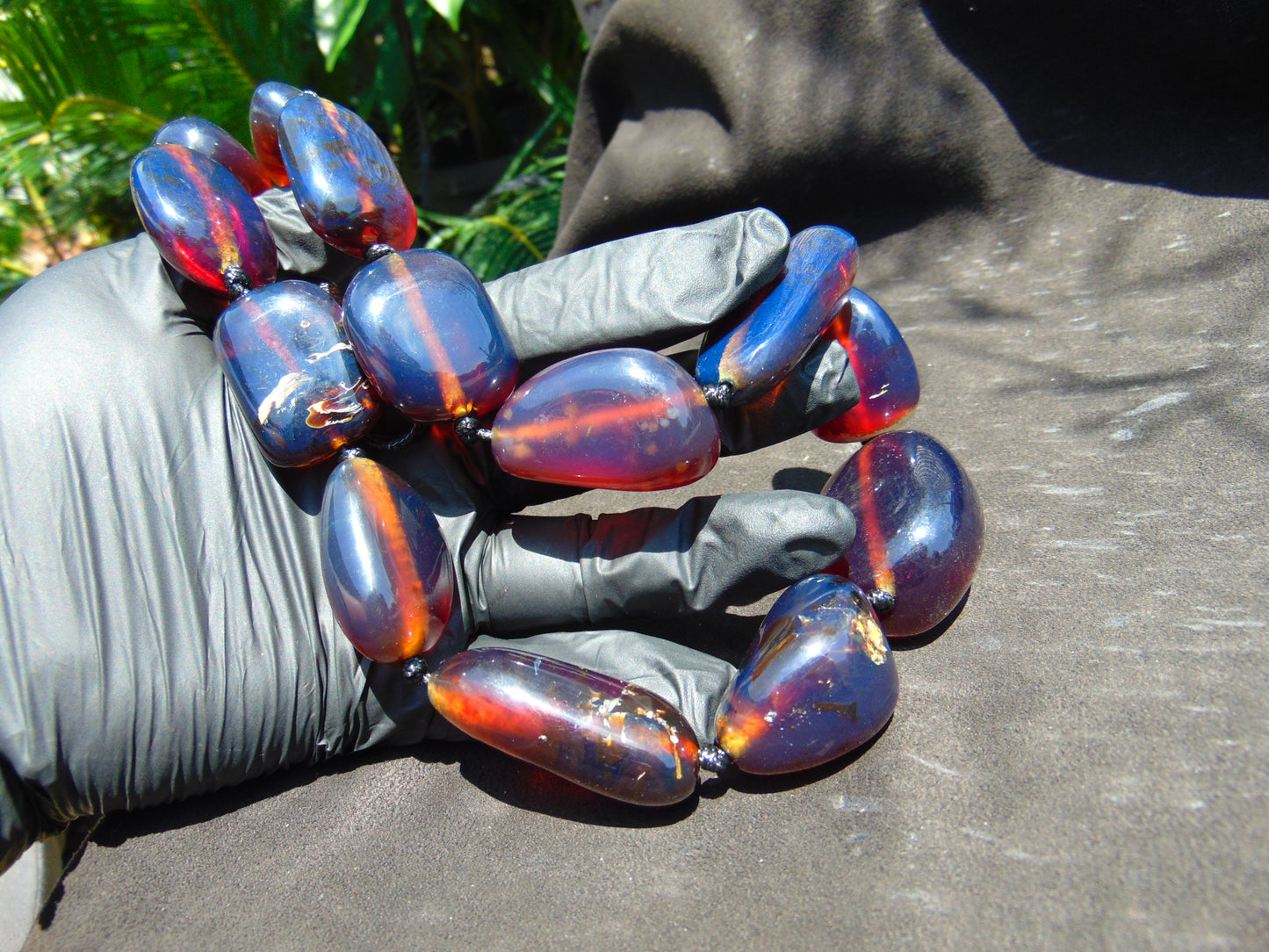 149 gr 13 beads Big Necklace Indonesian blue Amber for Healing FRN16