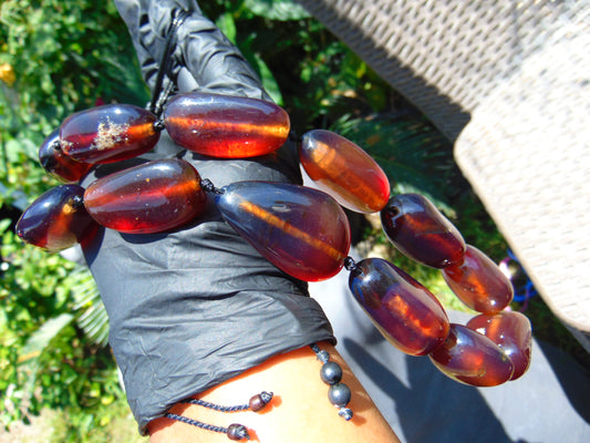 111 gr Small 13 free form beads Necklace Indonesian blue Amber for Healing FRN8