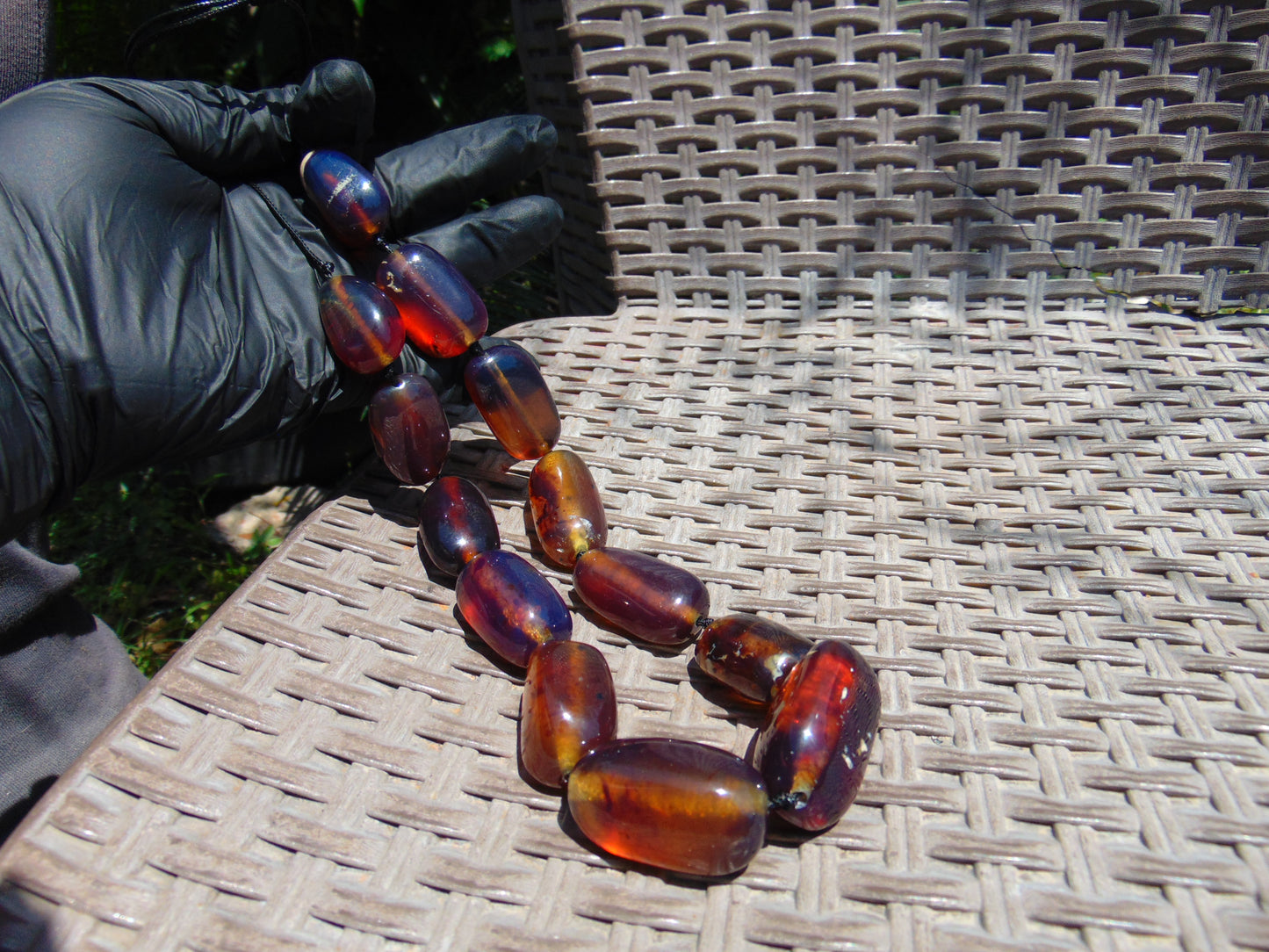 105 gr 13 beads Big Necklace Indonesian blue Amber for Healing FRN4