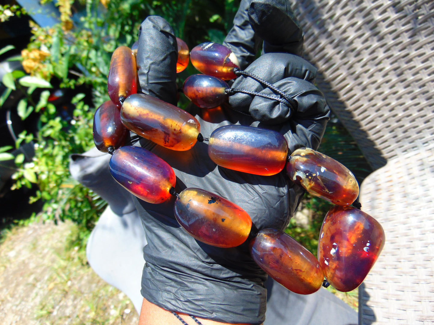 105 gr 13 beads Big Necklace Indonesian blue Amber for Healing FRN4