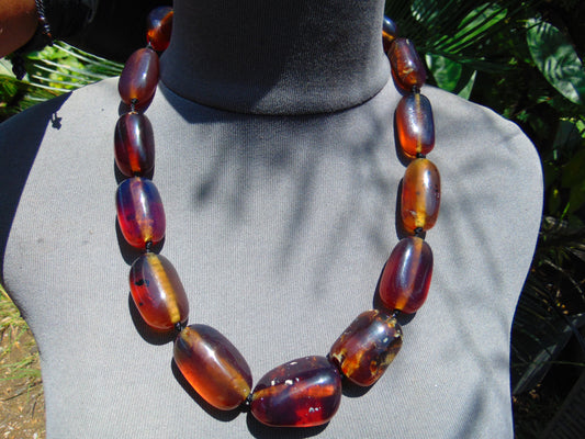 105 gr 13 beads Big Necklace Indonesian blue Amber for Healing FRN4
