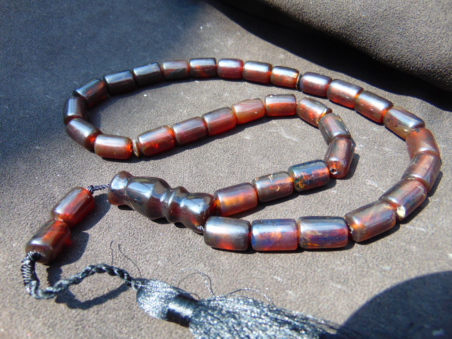 56 gr Komboloi Rosary 33+2 Beads 10x16 mm Indonesian Yellow Red Amber for Healing TU2
