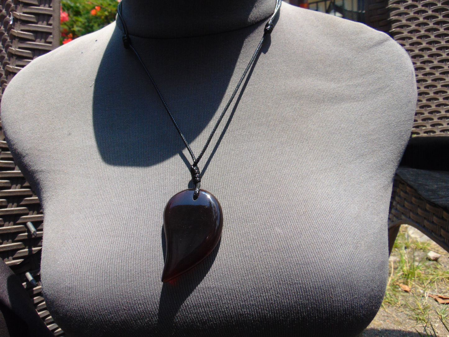 Natural Indonesian Blue Amber Pendant Magatama, 13 gram Blue Amber Comma Pendant,Unique Statement Gift for Men Women 26y51