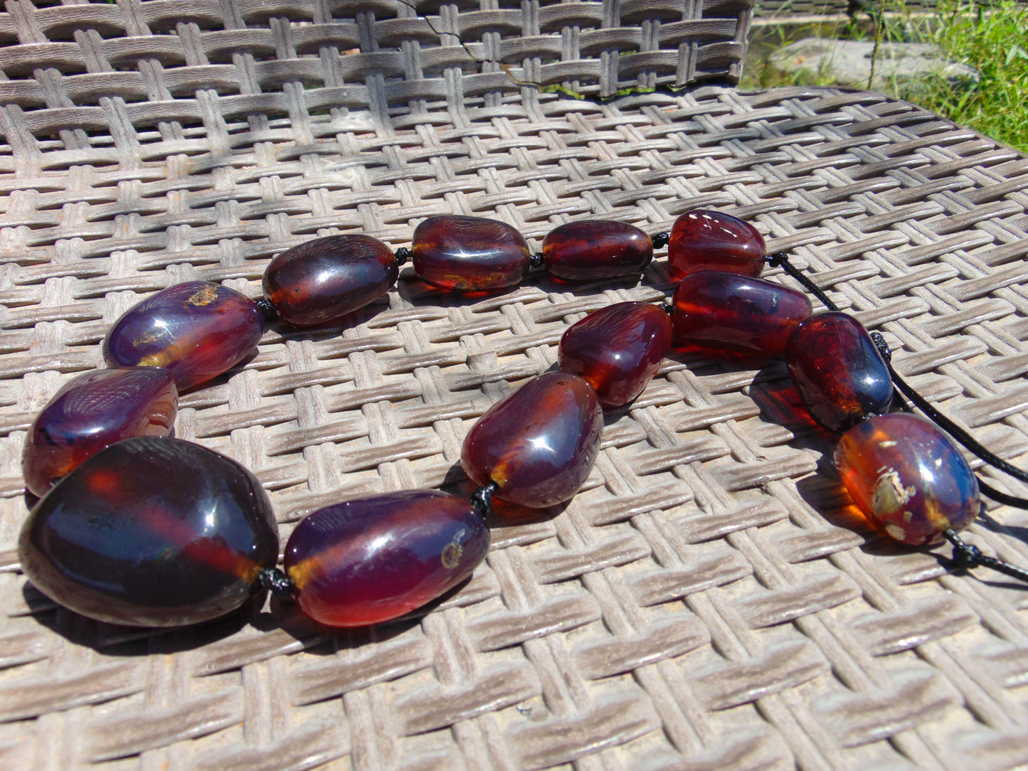 145 gr 13 beads Big Necklace Indonesian blue Amber for Healing FRN13