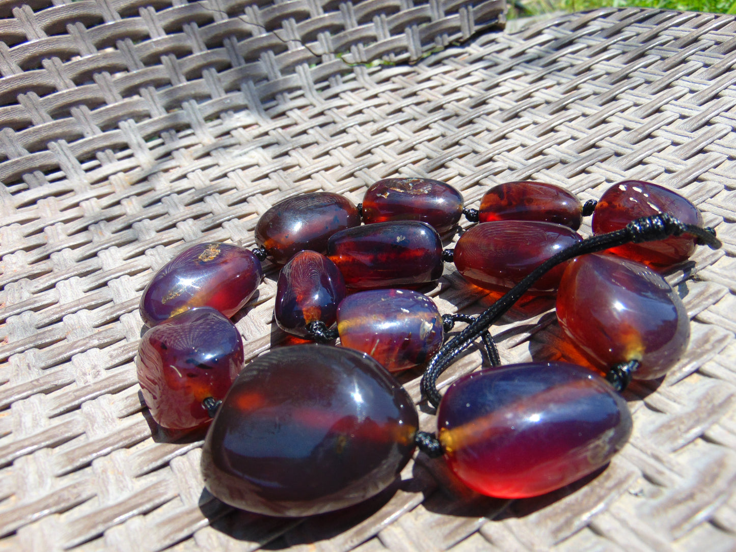 145 gr 13 beads Big Necklace Indonesian blue Amber for Healing FRN13