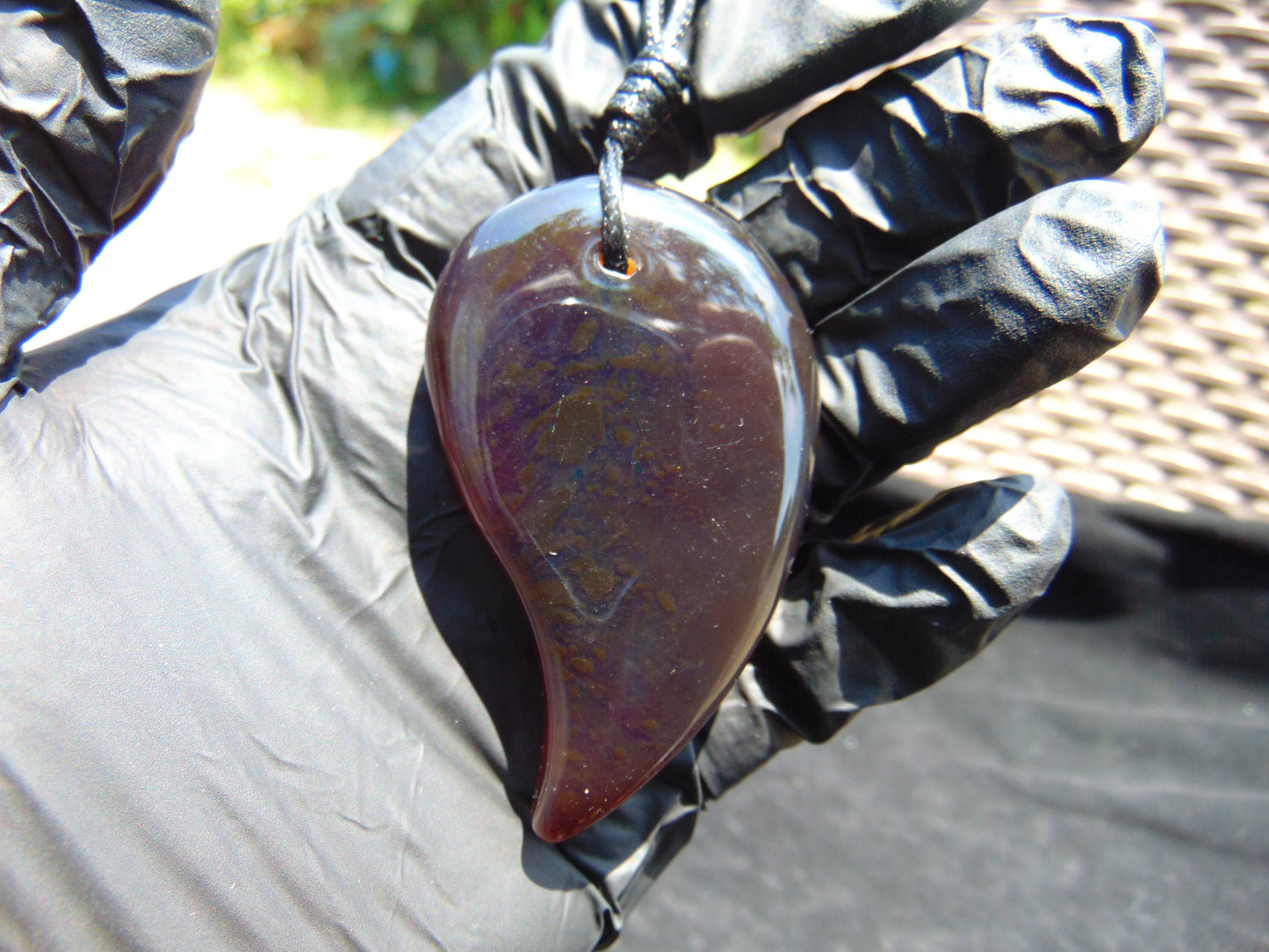 Natural Indonesian crystal dark blue Amber Pendant Magatama, 26.9 gram Amber Comma Pendant,Unique Statement Gift for Men Women 26N32