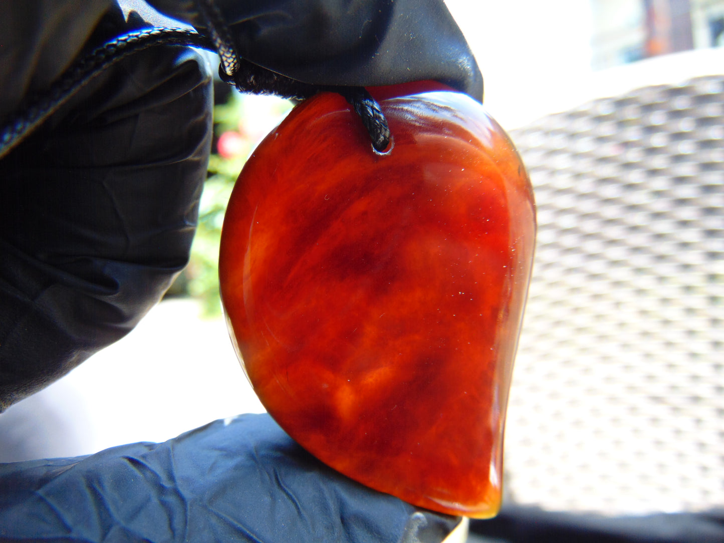 Natural Indonesian Red Amber Pendant Magatama, 11 gram Red Amber Comma Pendant,Unique Statement Gift for Men Women 26A52