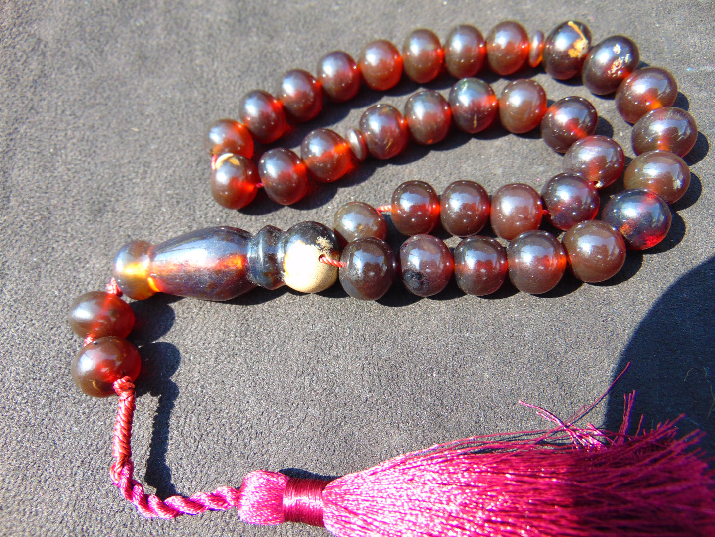 42 gr Hand Tasbih Mesbah Rosary 32 Beads 12 mm Indonesian Cherry Red Amber for Healing BT2