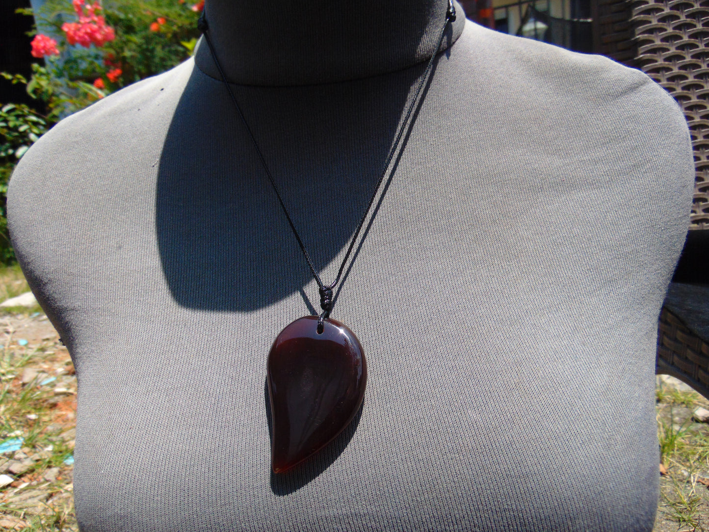 Natural Indonesian Red Amber Pendant Magatama, 11 gram Red Amber Comma Pendant,Unique Statement Gift for Men Women 26A52