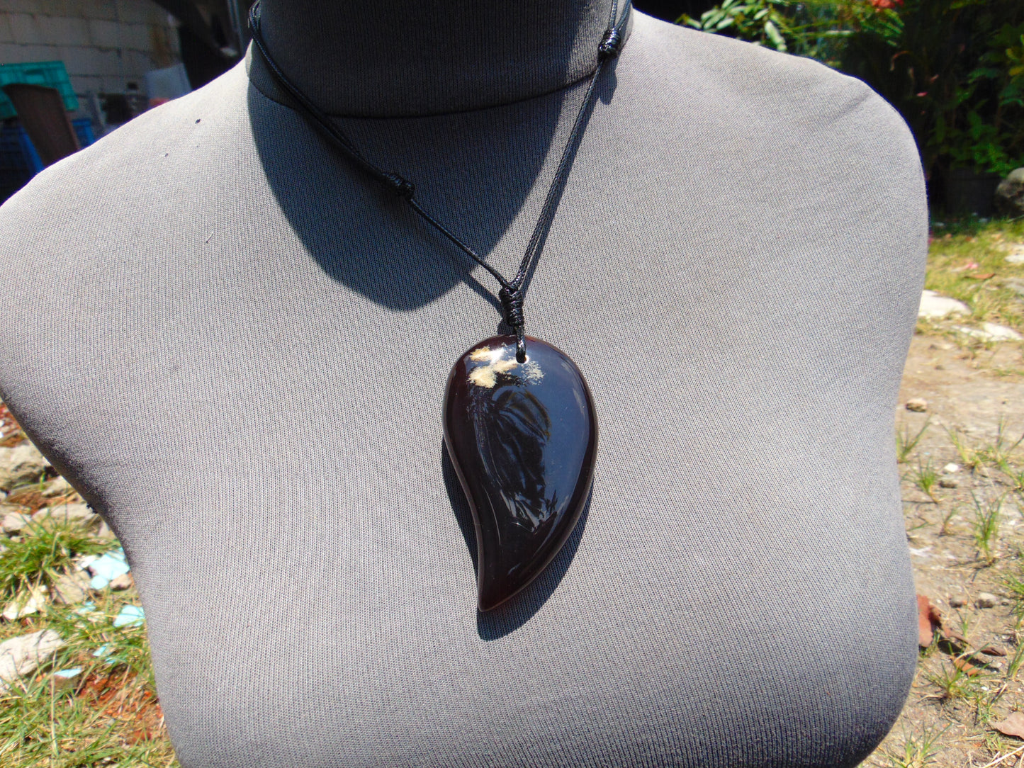 Natural Indonesian Blue Amber Pendant Magatama, 32 gram Blue Amber Comma Pendant,Unique Statement Gift for Men Women 26n31