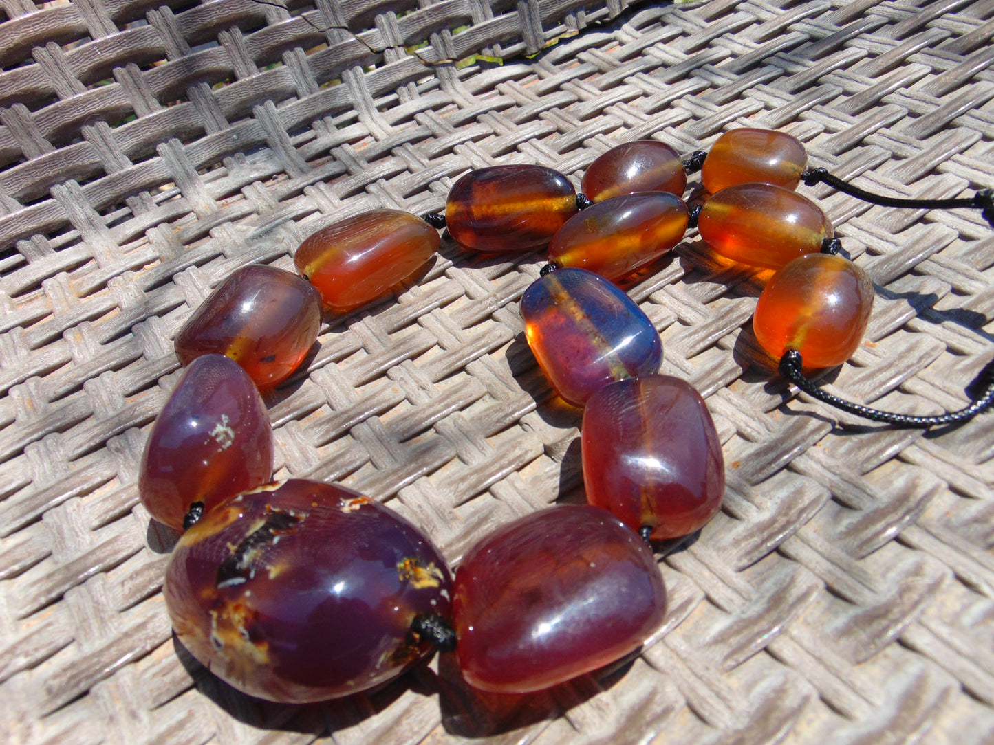 144 gr 14 beads Big Necklace Indonesian blue Amber for Healing FRN7