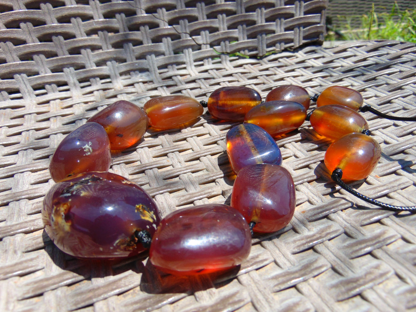 144 gr 14 beads Big Necklace Indonesian blue Amber for Healing FRN7