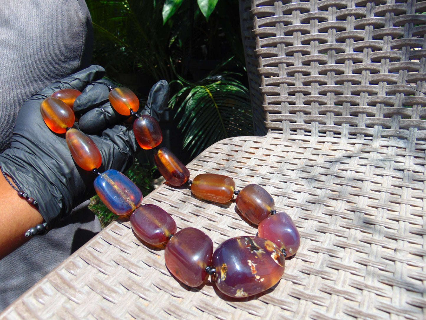 144 gr 14 beads Big Necklace Indonesian blue Amber for Healing FRN7