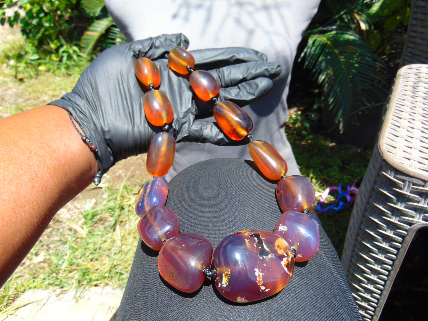 144 gr 14 beads Big Necklace Indonesian blue Amber for Healing FRN7