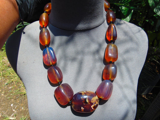 144 gr 14 beads Big Necklace Indonesian blue Amber for Healing FRN7