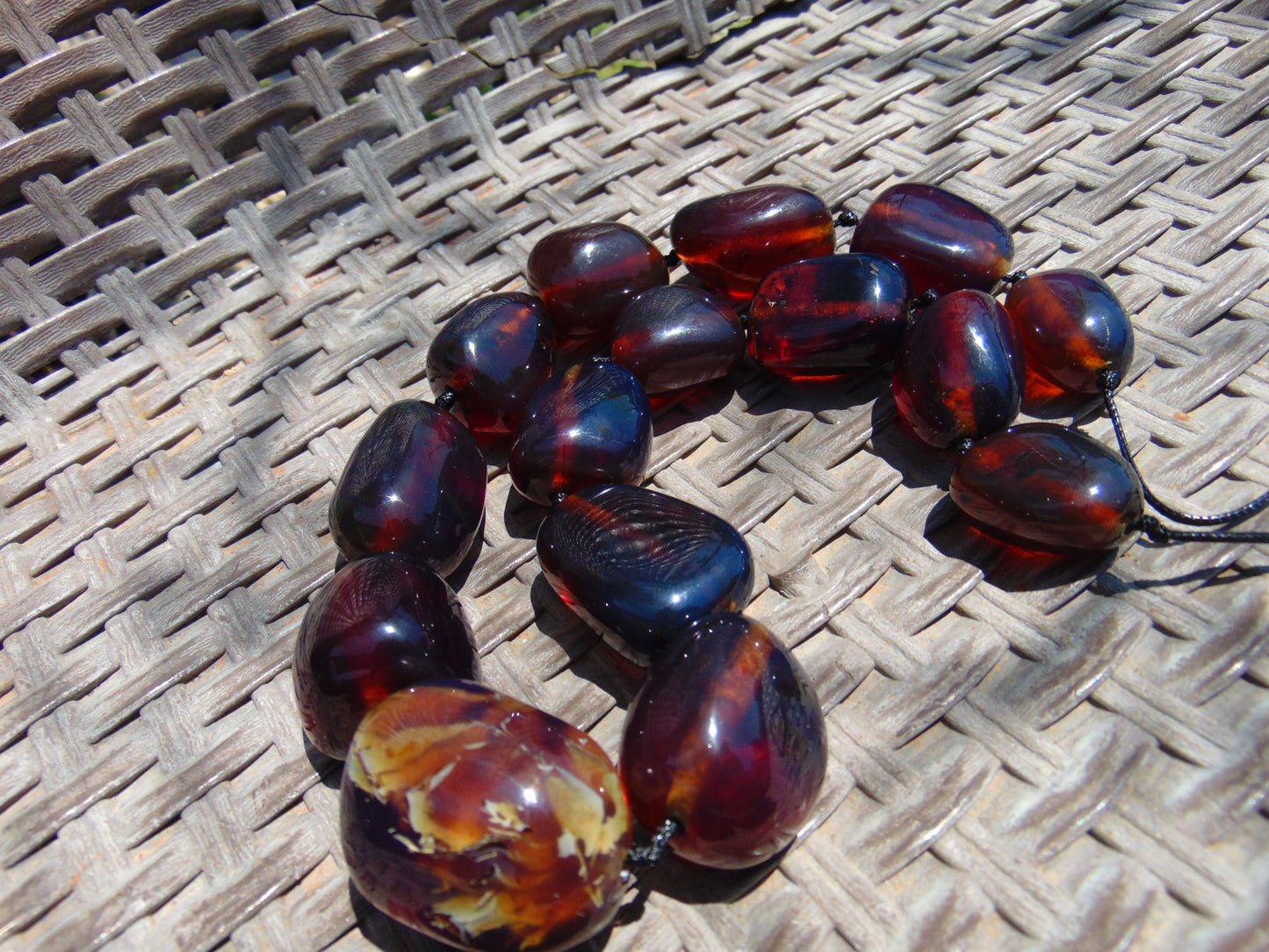 141 gr 15 beads Big Necklace Indonesian blue Amber for Healing FRN6