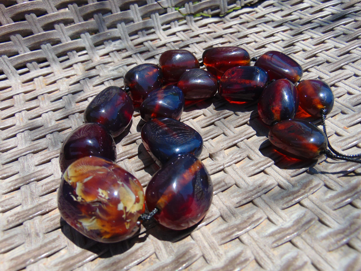 141 gr 15 beads Big Necklace Indonesian blue Amber for Healing FRN6