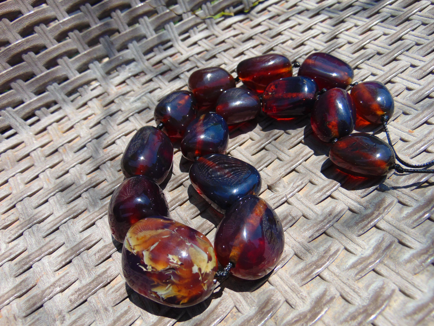 141 gr 15 beads Big Necklace Indonesian blue Amber for Healing FRN6
