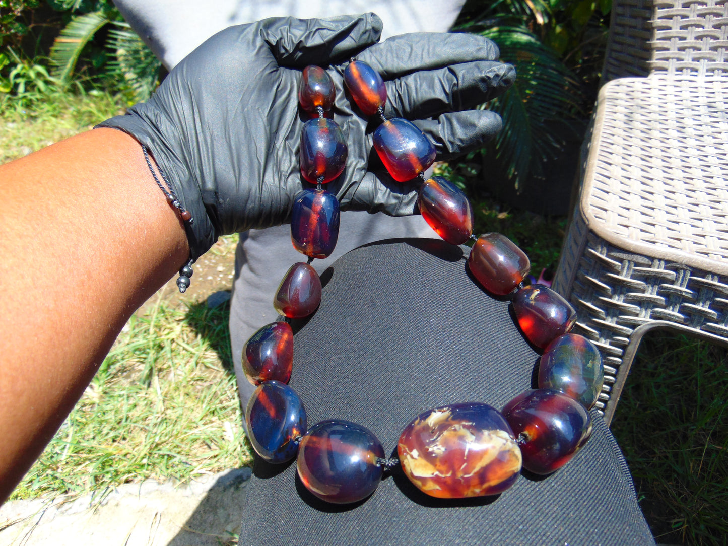 141 gr 15 beads Big Necklace Indonesian blue Amber for Healing FRN6