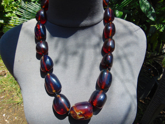 141 gr 15 beads Big Necklace Indonesian blue Amber for Healing FRN6