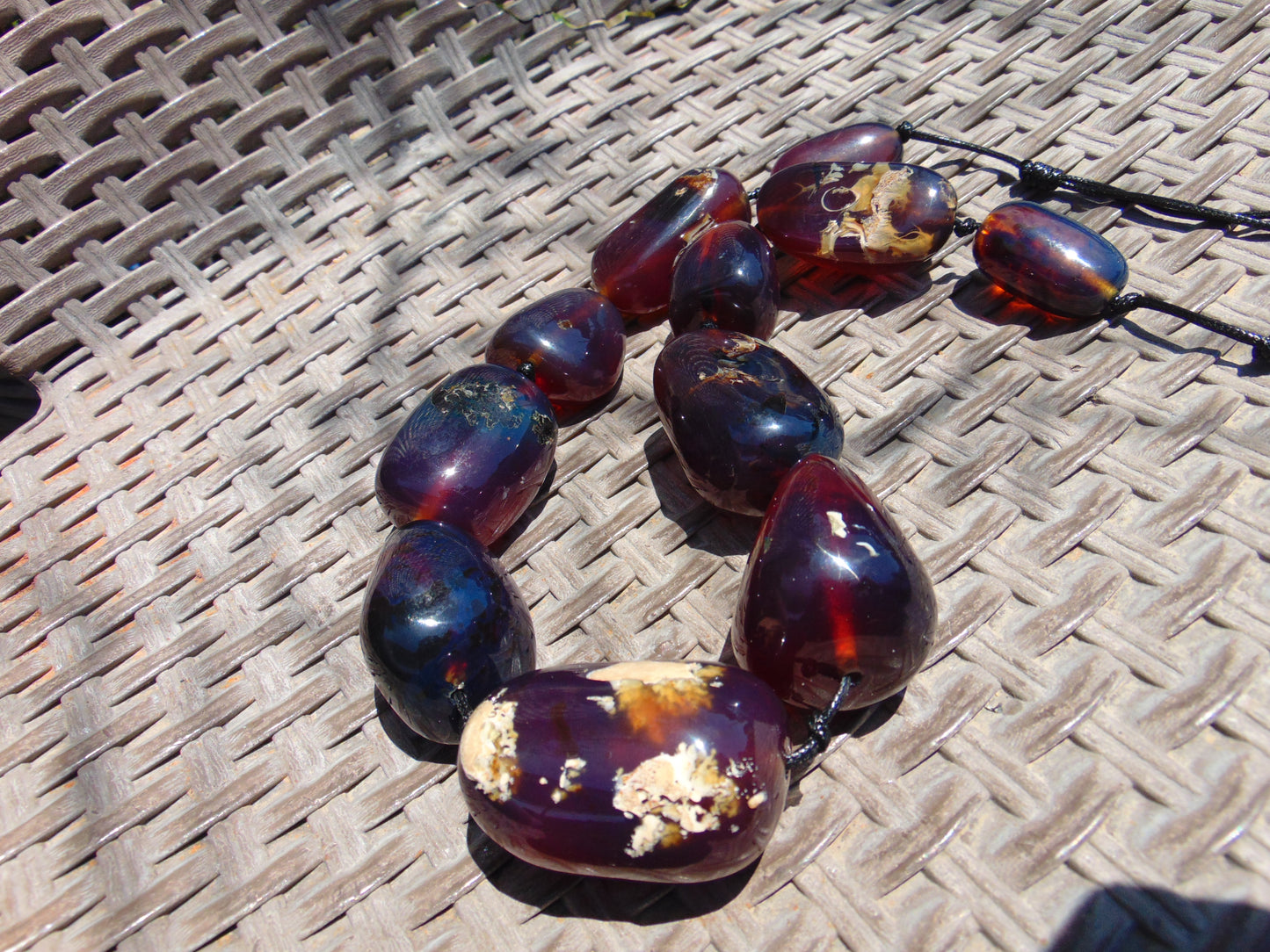 226 gr 11 beads Big Necklace Indonesian blue Amber for Healing FRN2