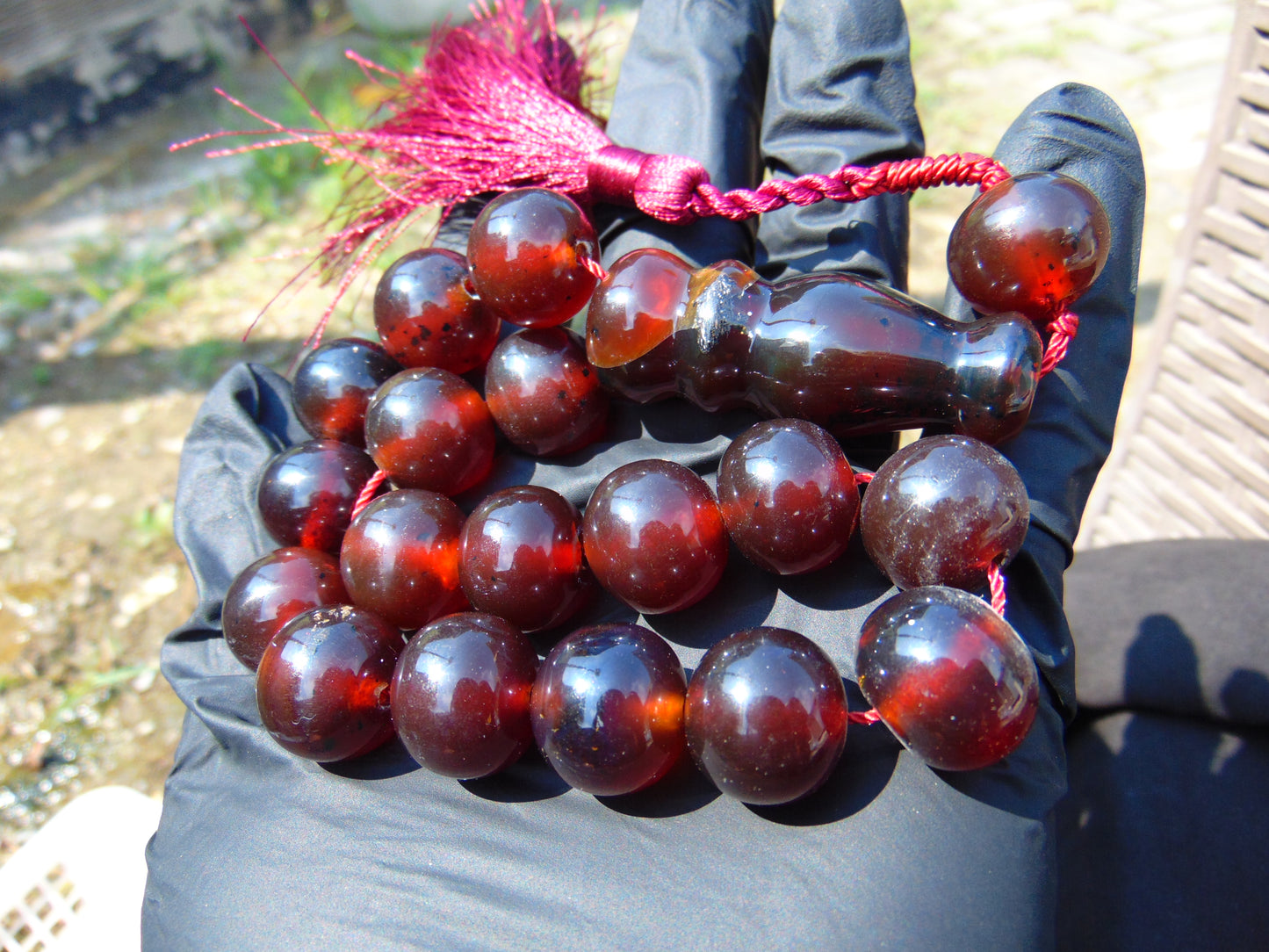 54 gr hand Tasbih 17 Beads 18 mm Indonesian Red Amber for Healing BT8