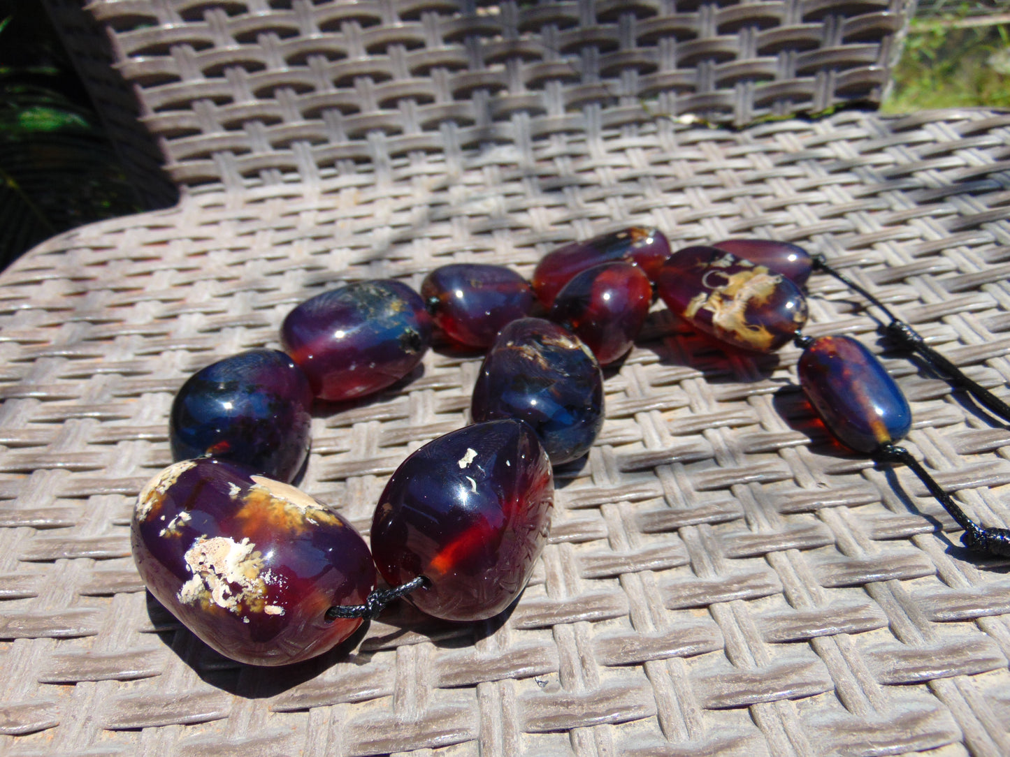 226 gr 11 beads Big Necklace Indonesian blue Amber for Healing FRN2