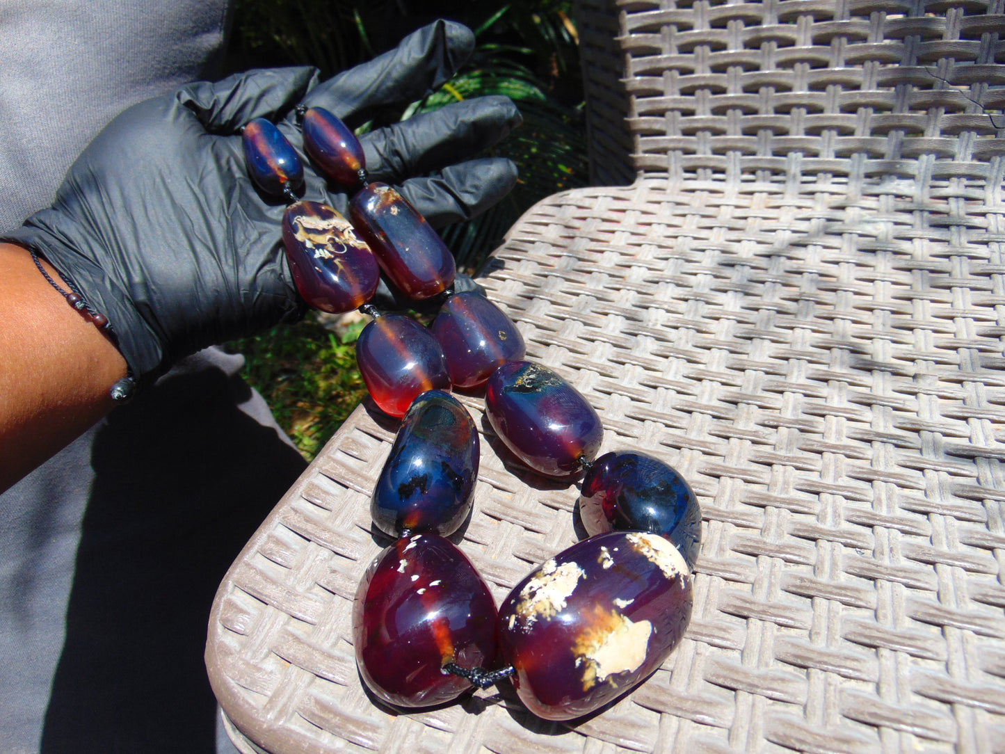 226 gr 11 beads Big Necklace Indonesian blue Amber for Healing FRN2