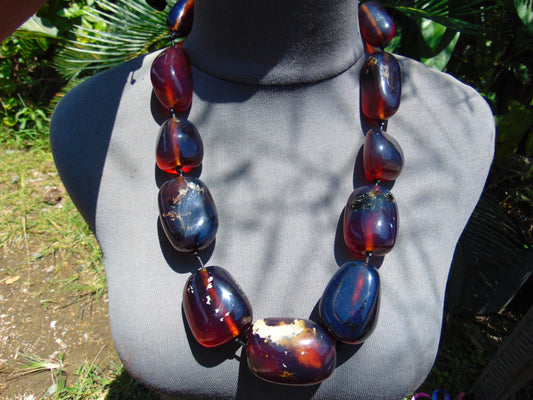 226 gr 11 beads Big Necklace Indonesian blue Amber for Healing FRN2