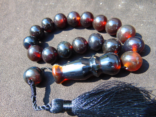 56 gr hand Tasbih 17 Beads 18 mm Indonesian Black Blue Amber for Healing BT10