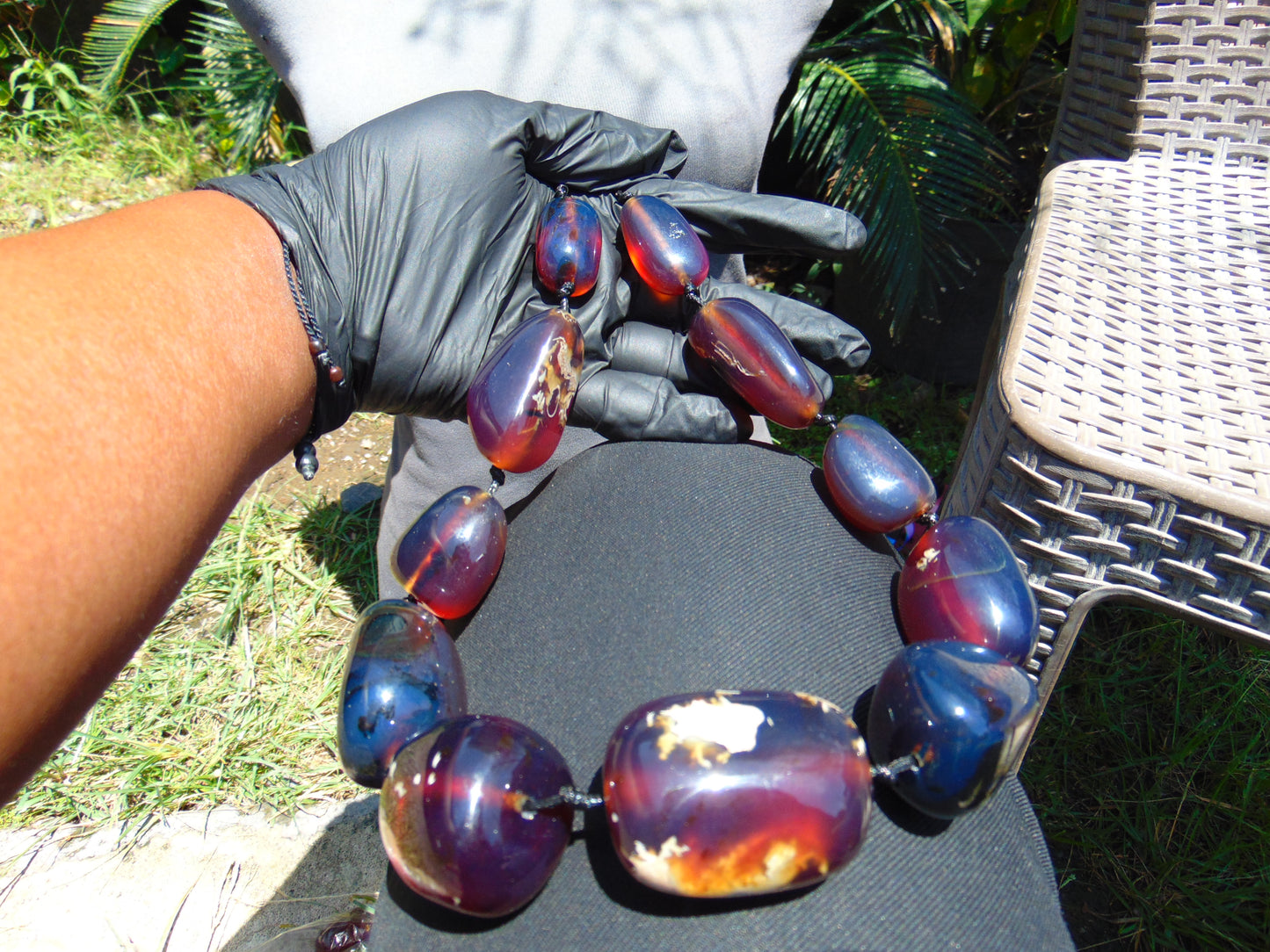 226 gr 11 beads Big Necklace Indonesian blue Amber for Healing FRN2