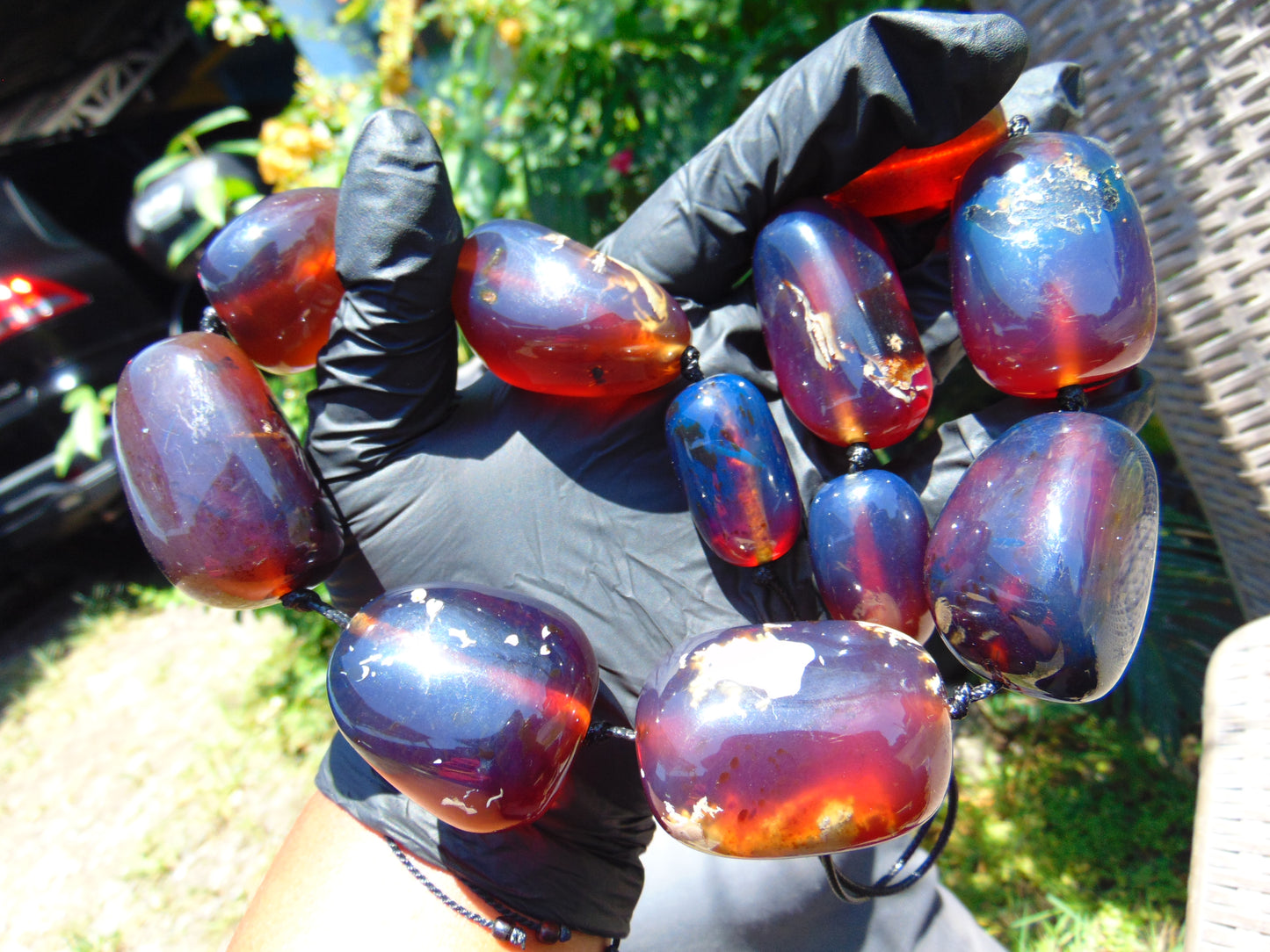 226 gr 11 beads Big Necklace Indonesian blue Amber for Healing FRN2
