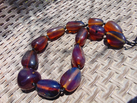 136 gr 13 beads Big Necklace Indonesian blue Amber for Healing FRN17