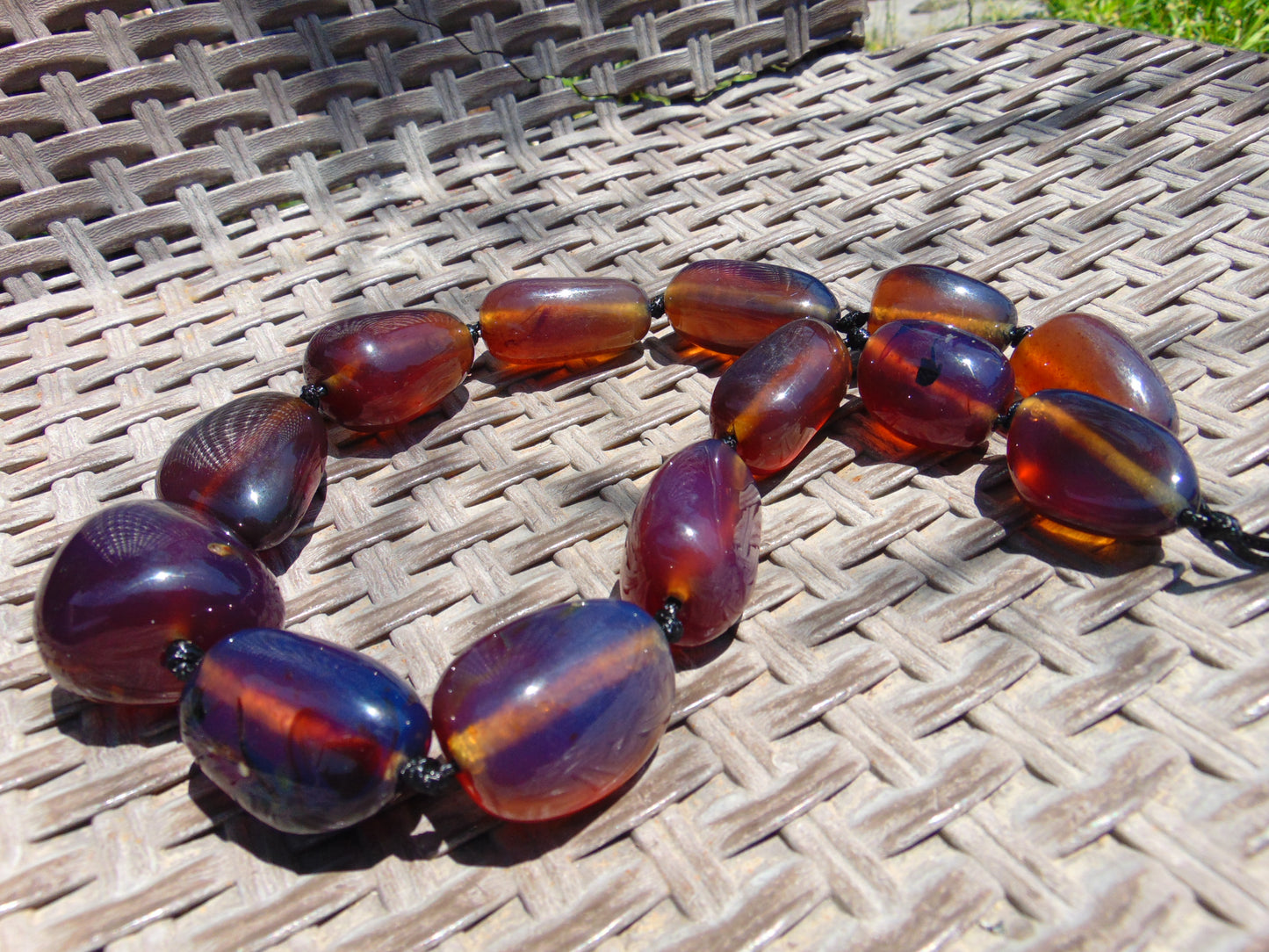 136 gr 13 beads Big Necklace Indonesian blue Amber for Healing FRN17