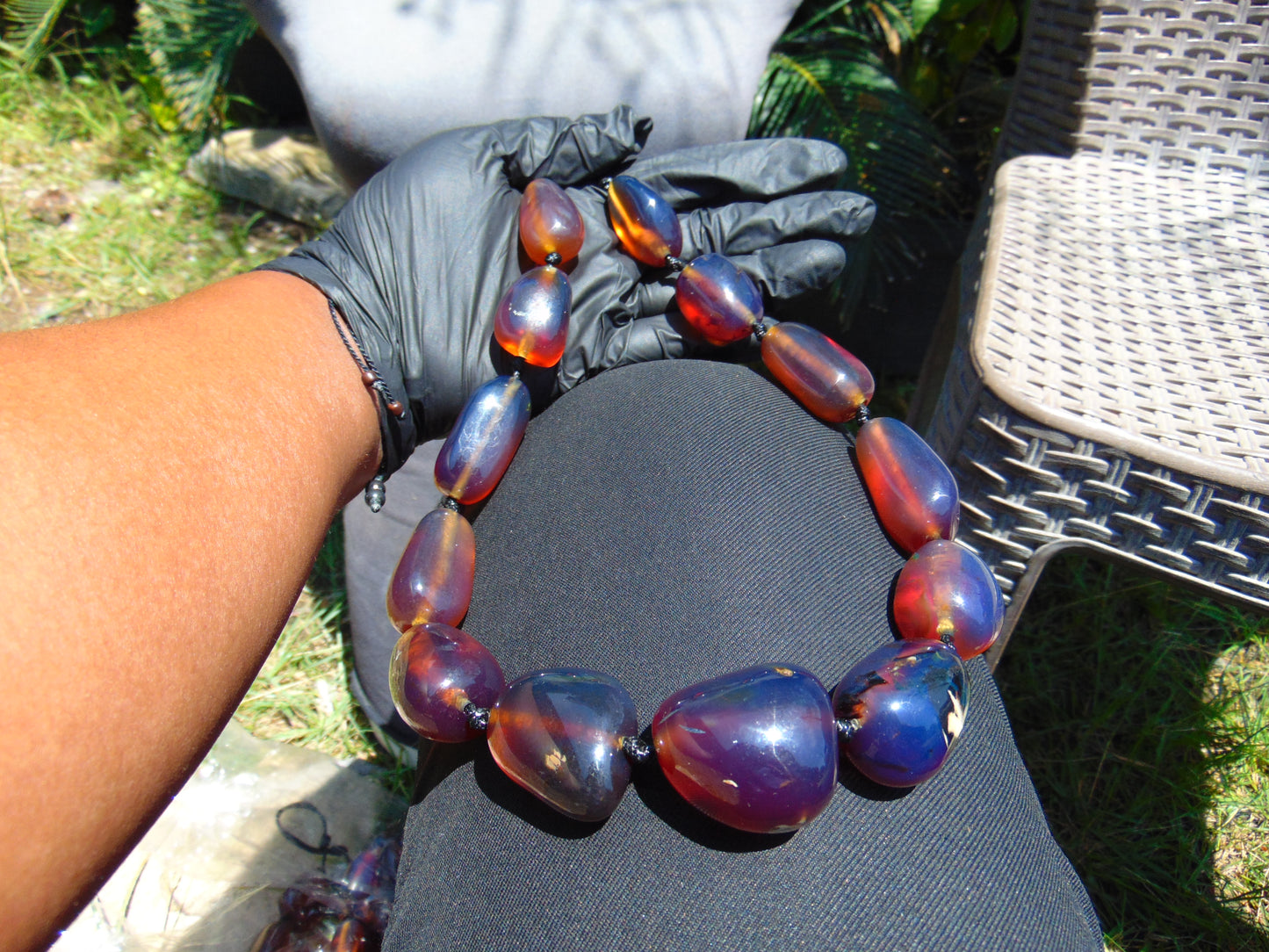 136 gr 13 beads Big Necklace Indonesian blue Amber for Healing FRN17