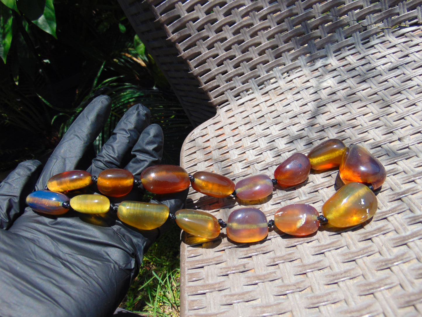 115 gr 15 beads Big Necklace Indonesian blue Amber for Healing FRN5