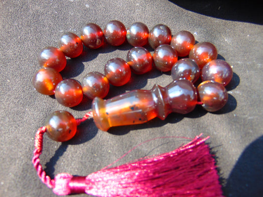 55 gr Hand Tasbih 17 Beads 18 mm Indonesian Crystal Red Amber for Healing BT7