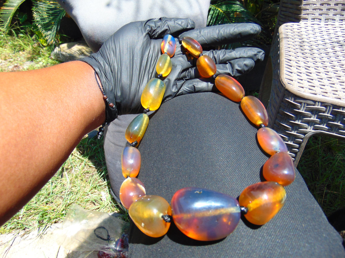 115 gr 15 beads Big Necklace Indonesian blue Amber for Healing FRN5